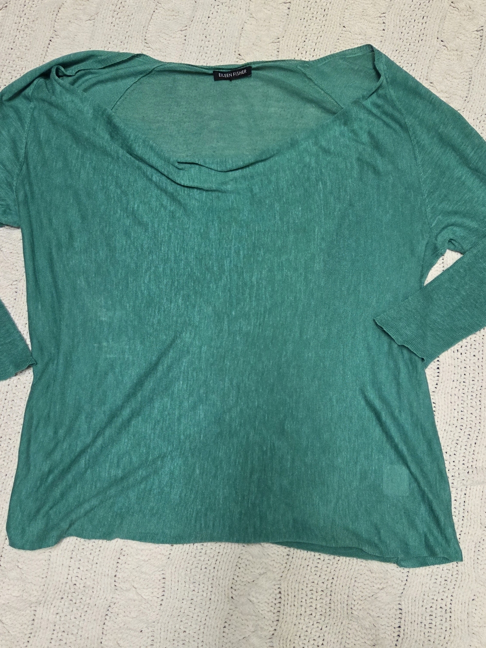 Eileen Fisher Green Scoop Neck Lightweight Knit Sweater